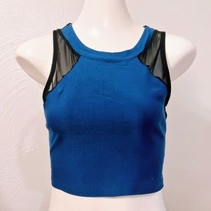 EUC Charlotte Russe Blue Black Mesh Panel Crop Size Medium No Flaws